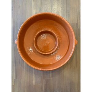 IDG Terracotta Chip and Dip Server Glazed Clay Serving Platter Round Orange